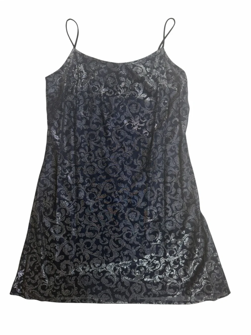 Vintage Jessica McClintock Gunne Sax Silver Metallic Navy Dress 5/6 Y2K Party